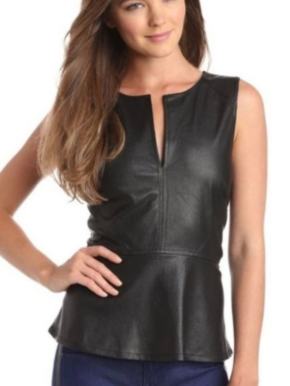 Sanctuary Vegan Leather Peplum Top - Size Small